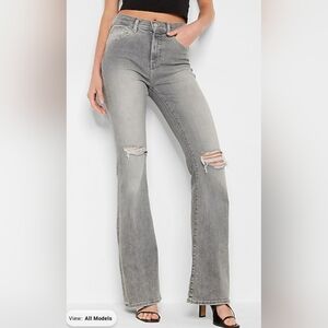 Express High-waisted Gray Ripped Flare Jeans